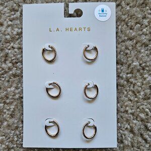 LA Hearts 3 Pack Dainty Mini Huggie Gold Rhinestone Hoop Earrings